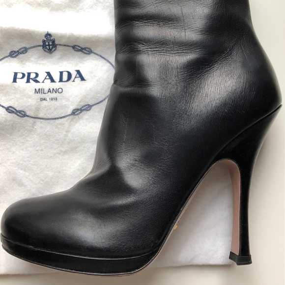 Prada Black Leather Booties